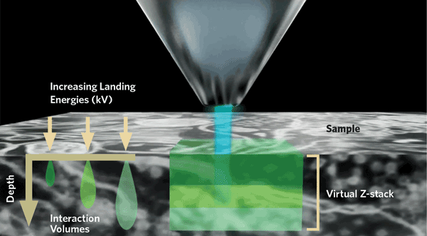 Multienergy deconvolution acquires several images at different accelerating voltages.