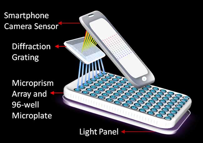 Washington State University researchers have developed a low-cost, portable laboratory on a smartphone that can analyze several samples at once to catch a cancer biomarker, producing lab quality results.