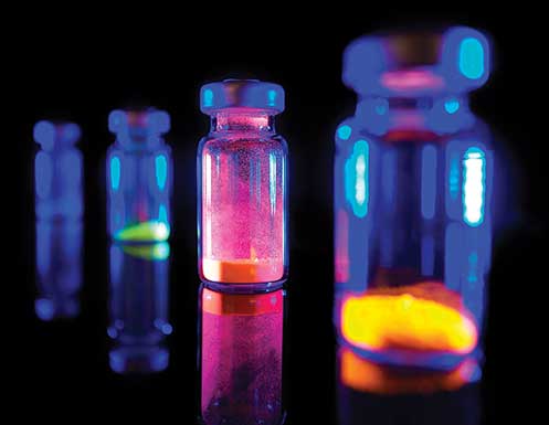 Nanoco dry Cadmium-Free Quantum Dots in vials. 