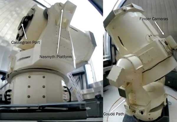 The telescopes at the Matera Laser Ranging Observatory in Mater, Italy, that demonstrated the feasibility of QKD from a satellite equipped with a corner cube retroreflector.