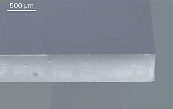 Example of straight line cut in chemically strengthened Gorilla Glass from Corning.