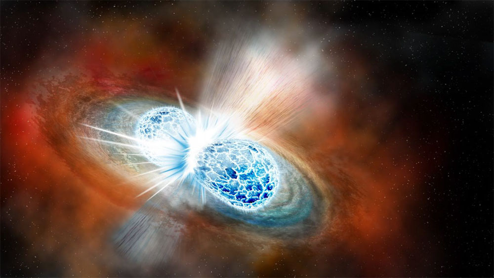 AAAS, artists' rendering of two neutron stars merging. Illustration by Robin Dienel.