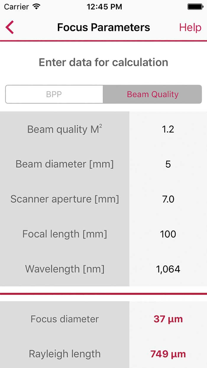 Installed on a smartphone, SCANLAB’s SCANcalc app makes calculations from your data that will help you choose the right scan solution for your needs.