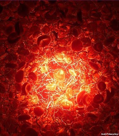 Light introduced through an optical fiber can determine whether a patient's blood is coagulating by measuring the vibration of red blood cells. 