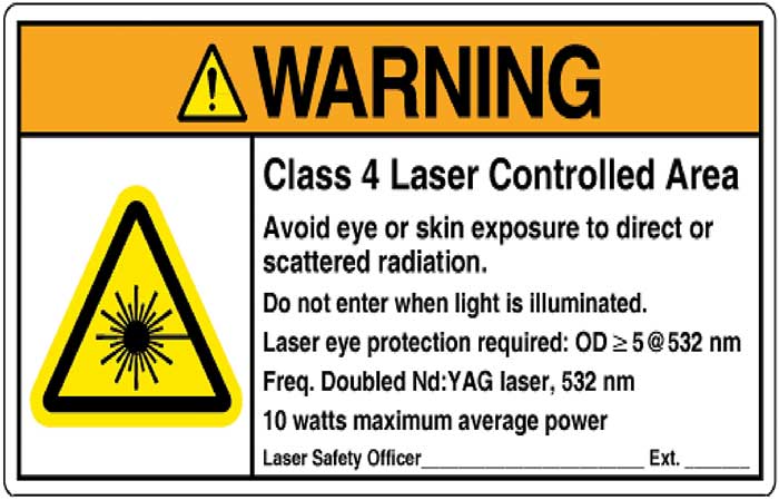  Sample ANSI Z535.2 Compliant Warning Sign for Class 3B and Class 4 Laser Controlled Areas, from ANSI Z136.1-2014