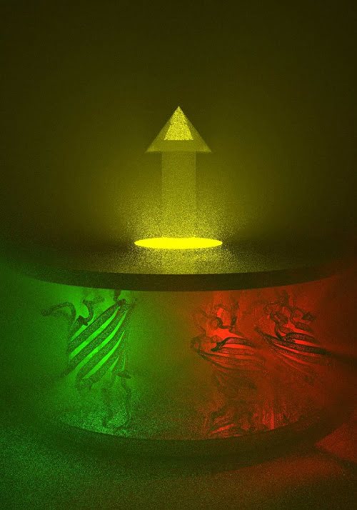 Schematic illustration of a fluorescent protein polariton laser in action. 