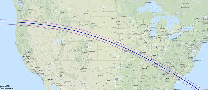 Path of totality for total solar eclipse 2017.