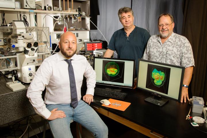 GLIM Microscopy research team at University of Illinois Urbana-Champaign. L to R: Marcello Rubessa, Gabriel Popescu, Matthew B. Wheeler.
