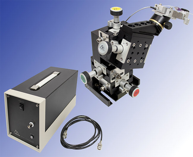  Figure 3. Fast dynamic electrophysiology measurements are enabled by hybrid multiaxis systems that integrate mechanical and piezo motion actuators. Courtesy of Siskiyou.