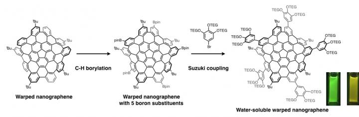 Flexible warped nanographene developed for bioimaging, Nagoya University.