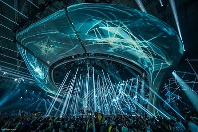 Like last year in Kiev, the Eurovision Song Contest stage will be bathed in brilliant light thanks to a large number of Claypaky spotlights. Courtesy of Osram/Ralph Larmann. 