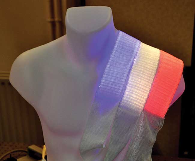 Knitted laser fabric that can treat skin diseases.