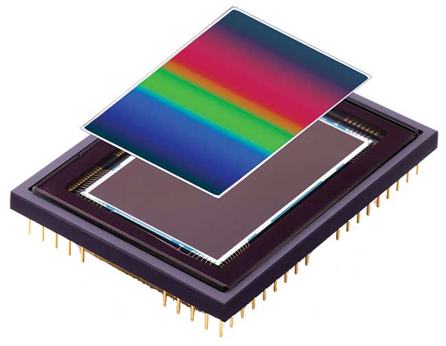 Continuously variable bandpass filter-based hyperspectral imaging detector.