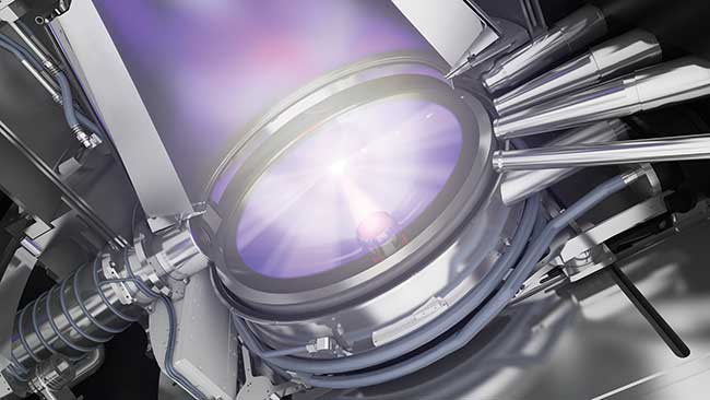 The extreme UV (EUV) source vessel is where a powerful laser hits tin droplets to generate EUV light.