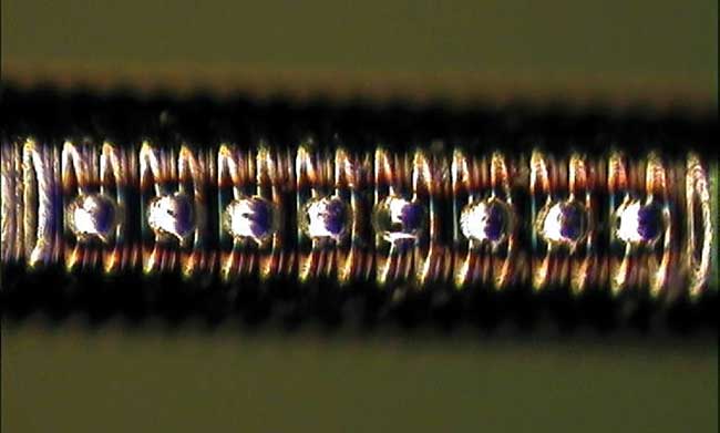 An example of a CW fiber laser application is coil welding with sub-100-µm spot welds.