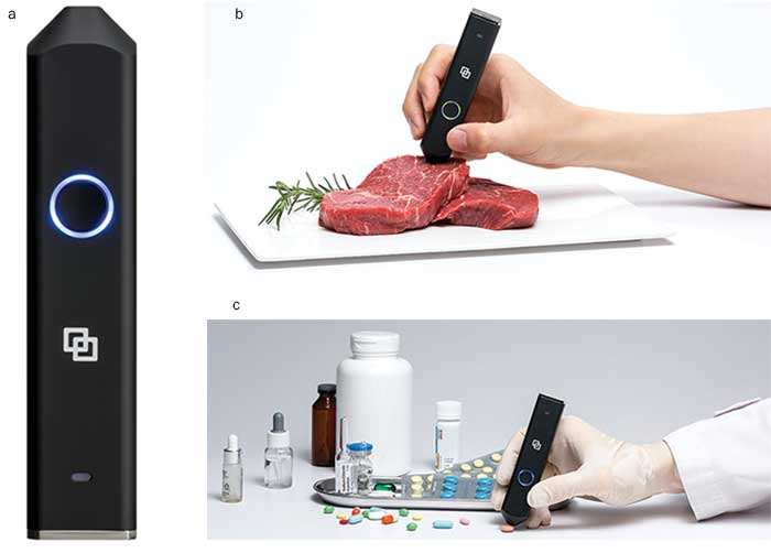 The LinkSquare device is an easy-to-use, hand-held spectrometer that connects to a smartphone via Wi-Fi.