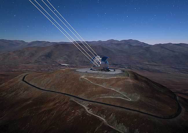Depiction of adaptive optics at work in the European Extremely Large Telescope (ELT).