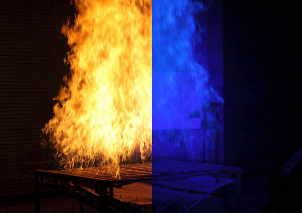 Narrow Spectrum Blue Light Images Progressive Effects of Fire