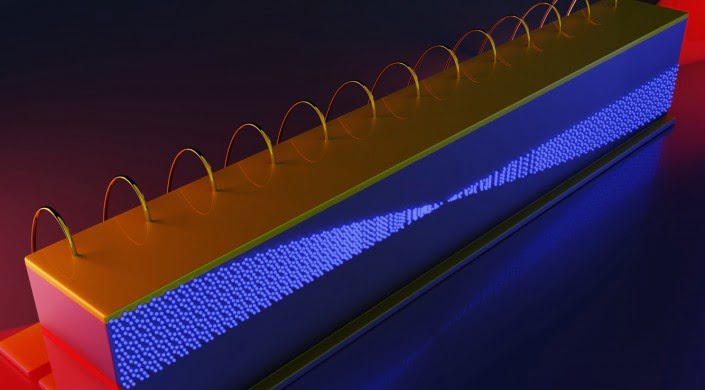 Inside an infrared frequency comb in a quantum cascade laser, the different frequencies of light beat together to generate microwave radiation.