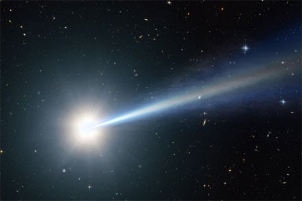 Light from quasars helps confirm quantum entanglement. NASA/ESA/G.Bacon, STScI.