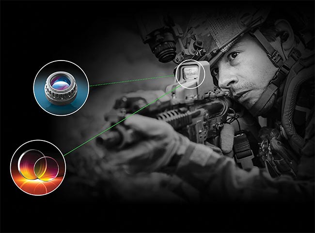 Manufactured to precise specifications and then coated, optical components offer performance and durability to dismounted war fighters. Courtesy of Edmund Optics. 