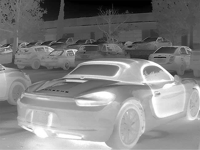Image of a Porsche shot with a thermal lens assembly. Courtesy of LightPath Technologies.