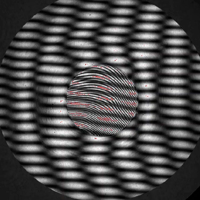 Figure 1. A 1-cm-thick plane-parallel substrate with a 250-µm-thin plate cemented to it, causing a confused interference pattern that is impossible to measure with a laser Fizeau interferometer. Courtesy of Apre Instruments Inc.