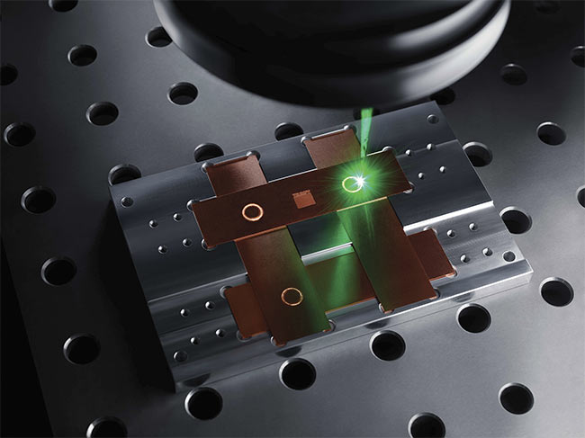 Materials processing of copper, such as welding (a key part of lithium-ion battery manufacturing), can benefit from high-power green disk lasers or high-power blue diode lasers that meet requirements for beam quality, cost, and system uptime. Courtesy of TRUMPF.