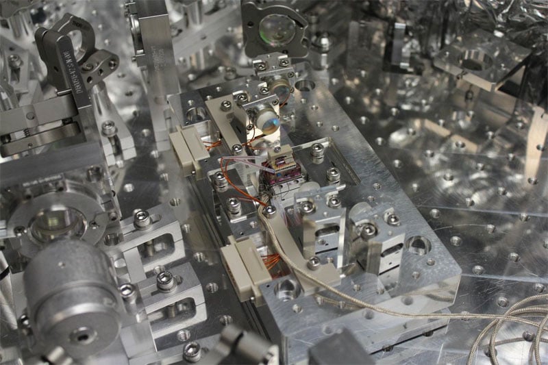 A close-up of the quantum squeezer which has expanded LIGO's expected detection range by 50 percent. Courtesy of Maggie Tse, MIT.