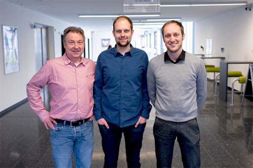 Spin lasers for data transfer. Research team from Bochum. (l) to (r): Martin Hofmann, Markus Lindemann and Nils Gerhardt. Courtesy of RUB, Kramer.