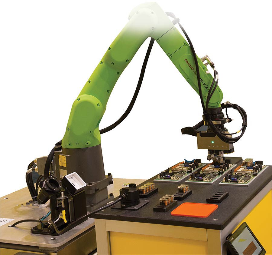 Collaborative robots (cobots) follow strict safety specifications that allow them to operate in close proximity to human workers during cooperative tasks. Courtesy of FANUC CORP. 