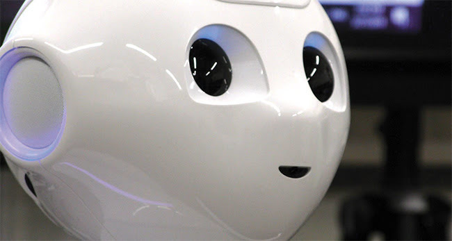 Computer vision and custom algorithms allow Pepper to maintain eye contact with humans. Courtesy of Rensselaer Polytechnic Institute.