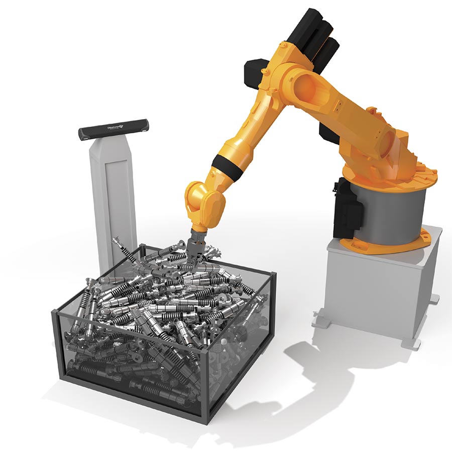 A robot is able to localize and pick objects using a 3D vision system. Courtesy of Photoneo s.r.o.