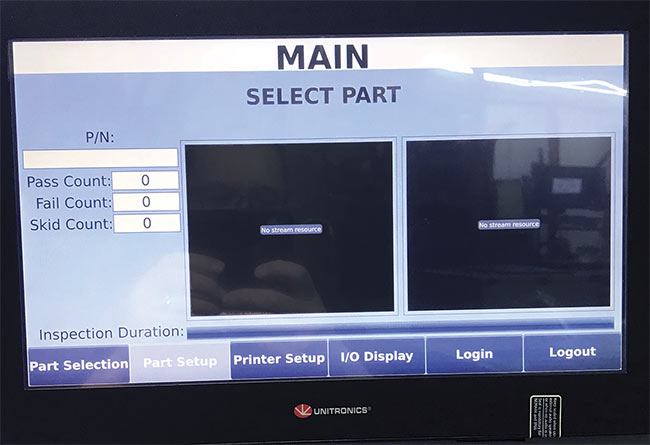 A simple interface enables operators to carry out an automated inspection of automobile suspension assemblies, printing out the right shipping tag if the part passes. If the part fails, the system details the error. Courtesy of Teledyne DALSA.