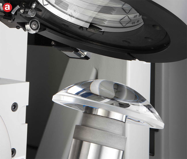 Figure 1. Typical asphere metrology choices include stitching interferometry (a), computer-generated holograms (b), mechanical contact profilometry (c), and optical noncontact profilometry (d). Courtesy of Edmund Optics.