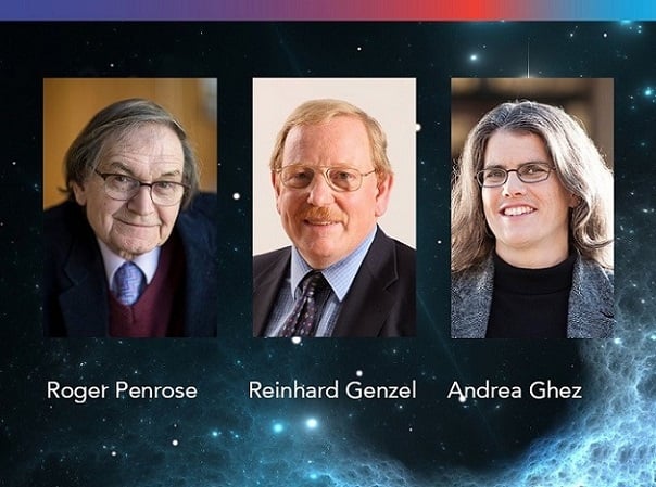 2020 Nobel Laureates in physics Roger Penrose, Reinhard Genzel and Andrea Ghez. Courtesy of OSA.