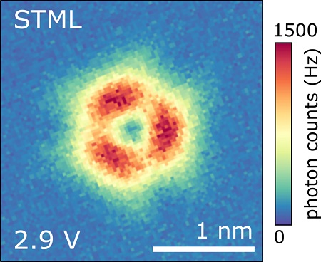 A map shows the intensity and locations of photons emitted from a thin film material while a voltage is applied. Courtesy of Berkeley Lab.