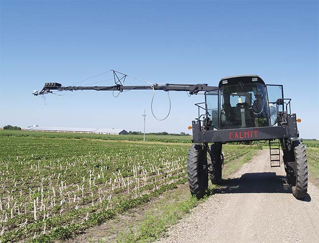 Spectrometers mounted on a tractor measure soybeans and wirelessly transmit data to the operator in the cab. Optical sensing instruments are routinely deployed in the field. Courtesy of Anthony Nguy-Robertson.