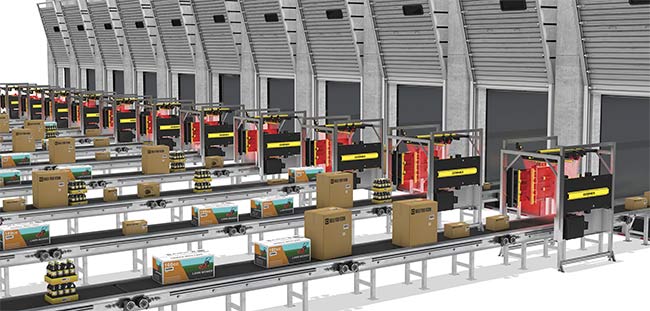 A receiving tunnel in a distribution center captures high-speed images of the color and size of packages, as well as their label data for sorting and shipping. Courtesy of Cognex Corp.