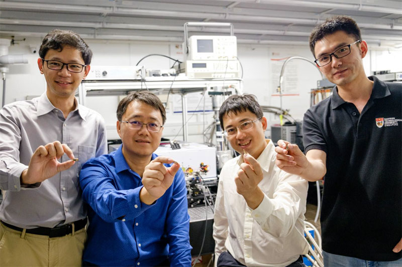 From left: NTU Singapore scientists associate professor Baile Zhang, professor Qijie Wang, associate professor Yidong Chong, and researcher Yongquan Zeng, who worked with their collaborators at the University of Leeds to develop the first electrically-driven topological laser. Courtesy of NTU Singapore.