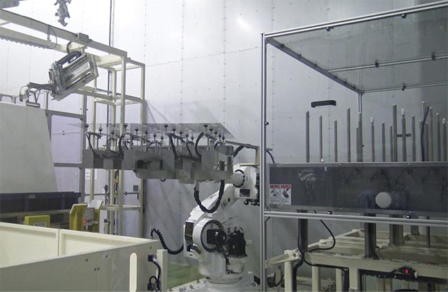 Glass substrates being prepared for printing. Courtesy of JOLED Inc.