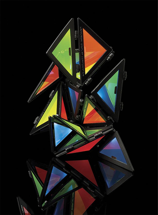 A foldable transparent ‘origami’ prototype OLED display. Courtesy of Universal Display Corp.