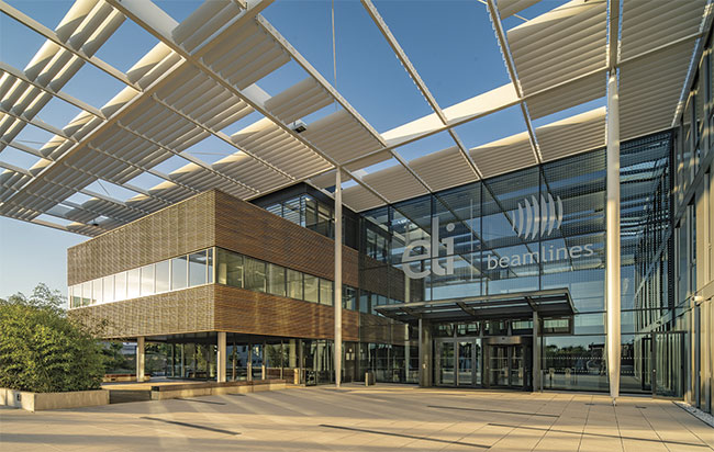 The ELI Beamlines building in Dolní Brežany, Czech Republic. ELI has some of the highest-intensity lasers in the world at three different beamlines. Courtesy of ELI.
