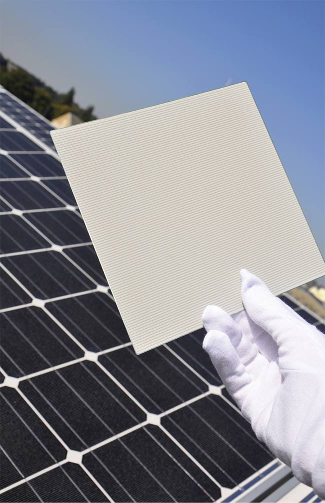 Figure 3. Damage-free laser-based ablation of a PERC solar cell passivation layer. Depending on the contact openings’ structural geometry, throughput reaches up to 3800 wafers per hour. Courtesy of 3D-Micromac.