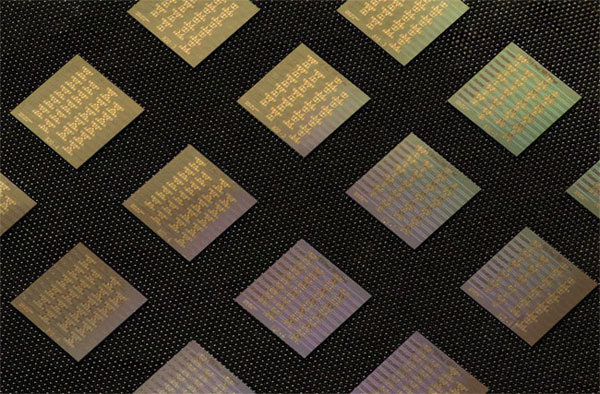 Integrated silicon nitride photonic chips with aluminium nitride actuators. Courtesy of Jijun He, Junqiu Liu (EPFL).
