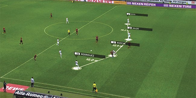  Moderators in a TV broadcast have markers and other tools for highlighting particular players when discussing tactical options or the special situations of a game and explaining them to the audience. Courtesy of ChyronHego.