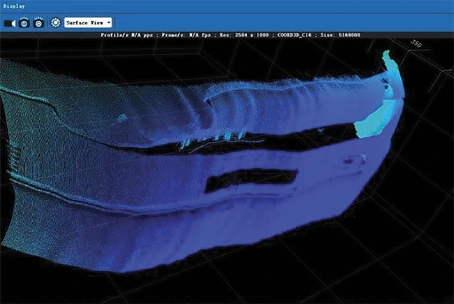 A toilet seat is inspected by using 3D imaging for real-time height measurements to check whether the cover is well balanced. Courtesy of Teledyne DALSA.