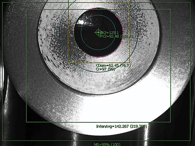 A high level of precision is required to place and balance the disc brake on a coating rod. Courtesy of Teledyne DALSA.