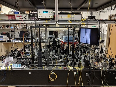 The optical setup of the dual-comb spectrometer with an acquisition speed of 10 gigahertz. Courtesy of David Carlson, National Institute of Standards and Technology and the University of Colorado (Boulder).