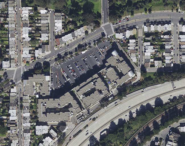 A 15-cm-resolution orthophoto of a San Francisco neighborhood showing the many challenges that can be managed from the air, including vegetation encroachment, solar potential, parking capacity, and property assessments for insurance. Courtesy of Hexagon AB.